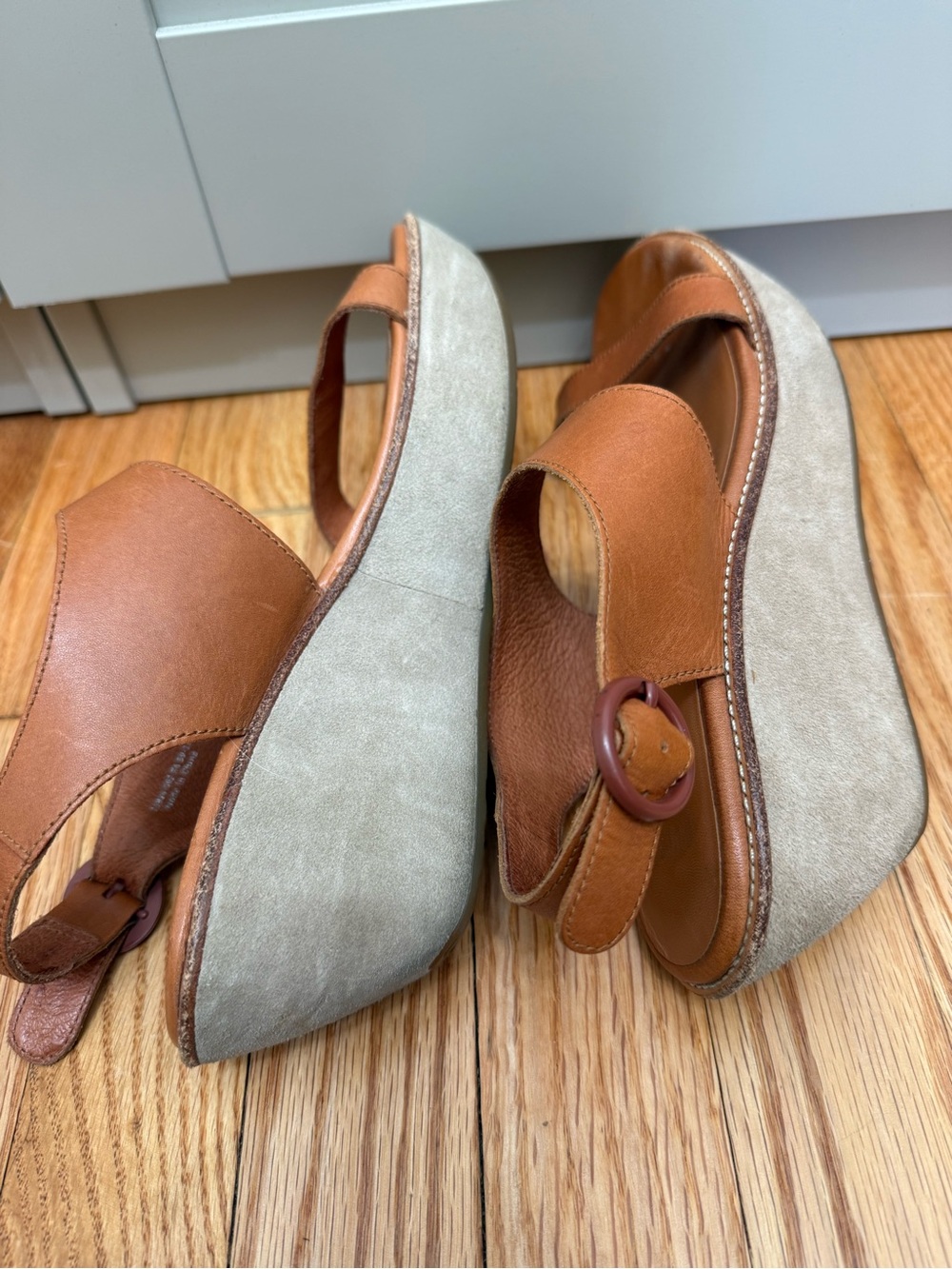 Camper 9 Wedge Platform Sandal Leather Strappy Platform Neutral Boho Chunky - Picture 12 of 13